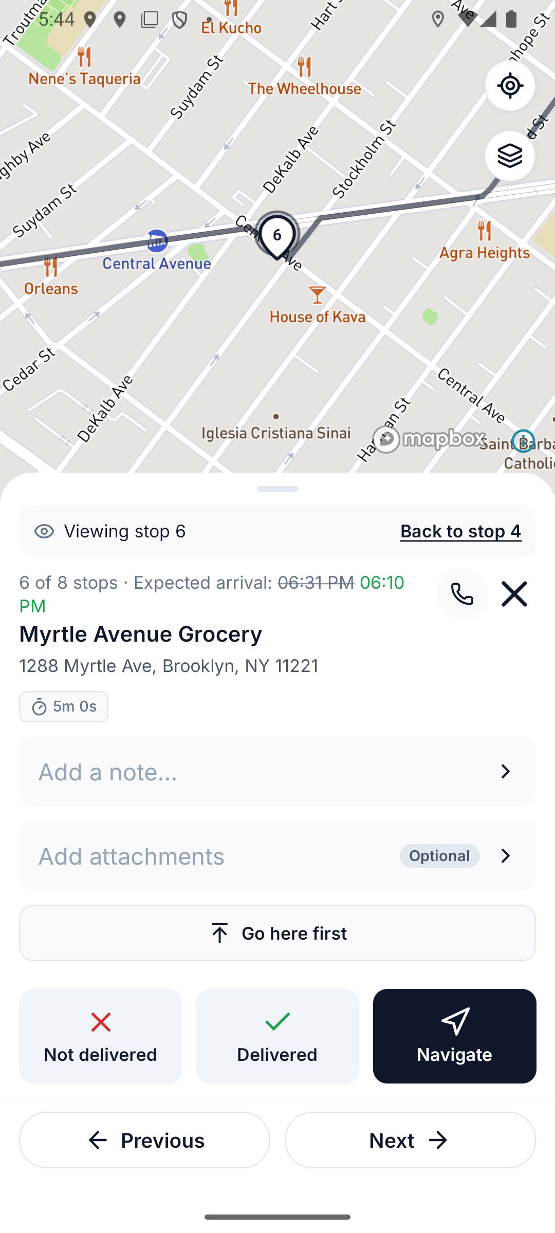 A stop in the driver app with the Go here first button