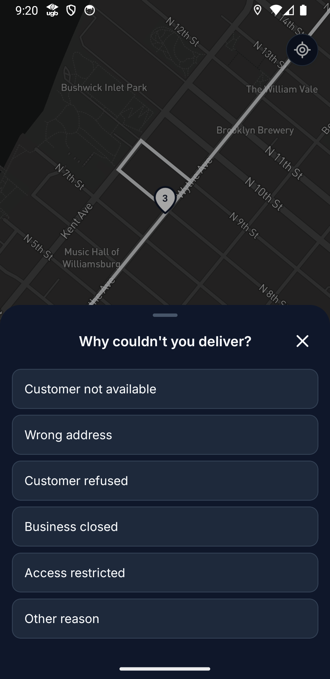 Why couldn't you deliver? — the reasons list behind Skip