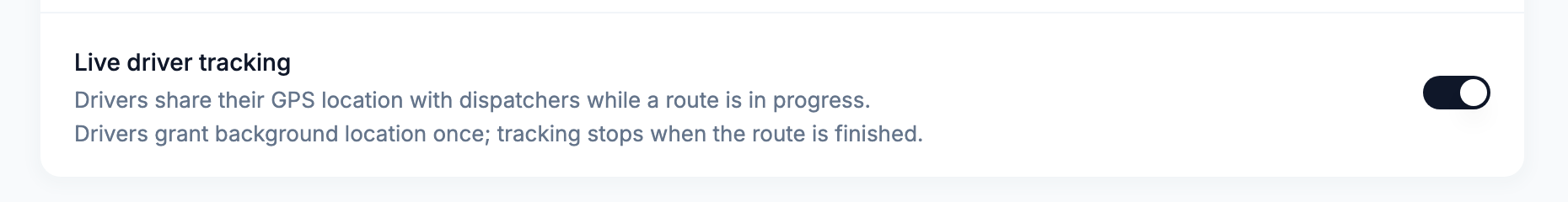 The Live driver tracking row in Team defaults