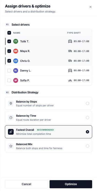 Assign drivers & optimize dialog with strategies