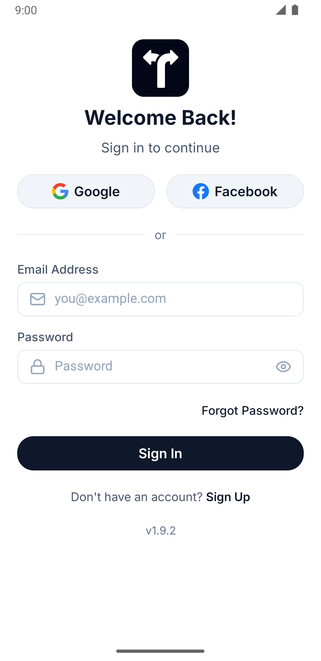 Social sign-in buttons on the sign-in screen