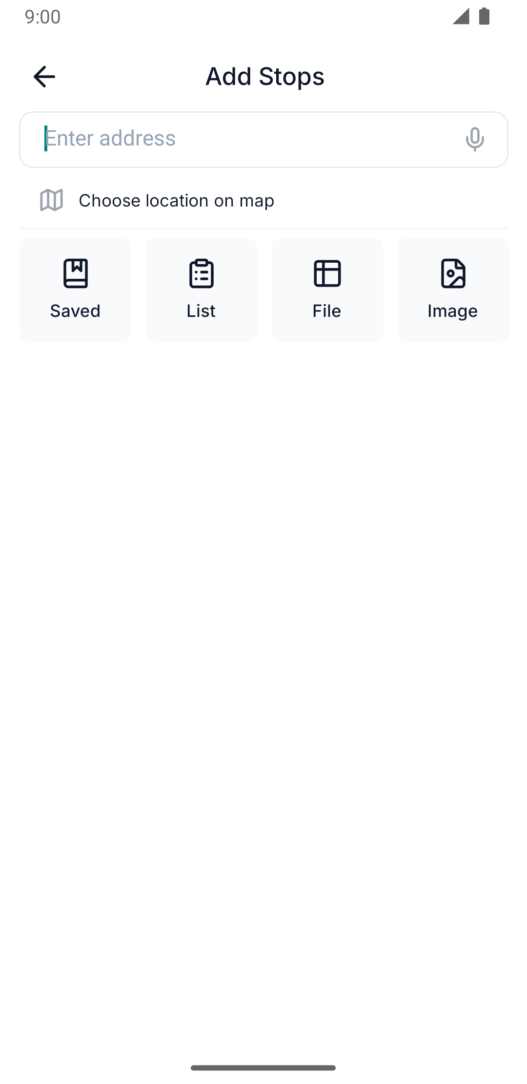 Import method icons on the Add Stops screen