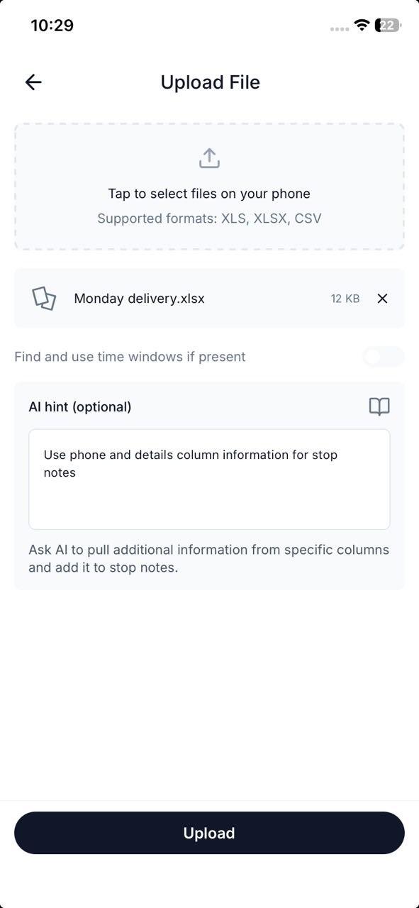 Upload files with addresses