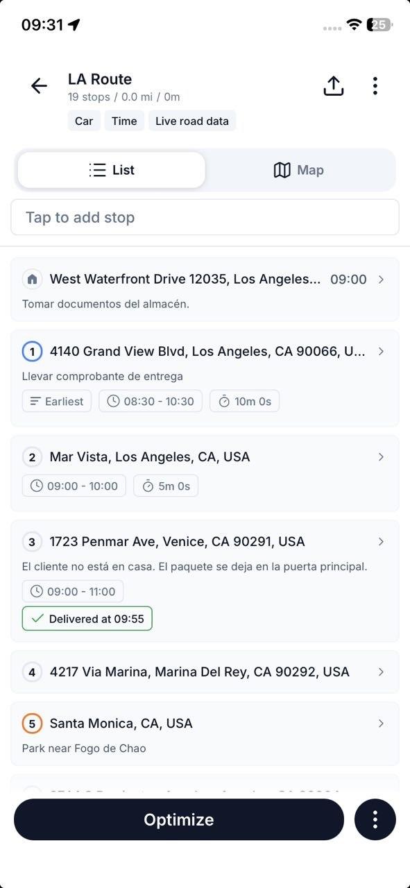 One-tap route optimization