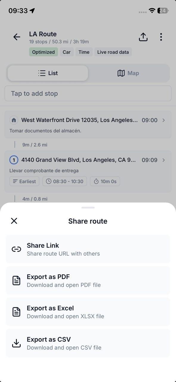 Export and share route