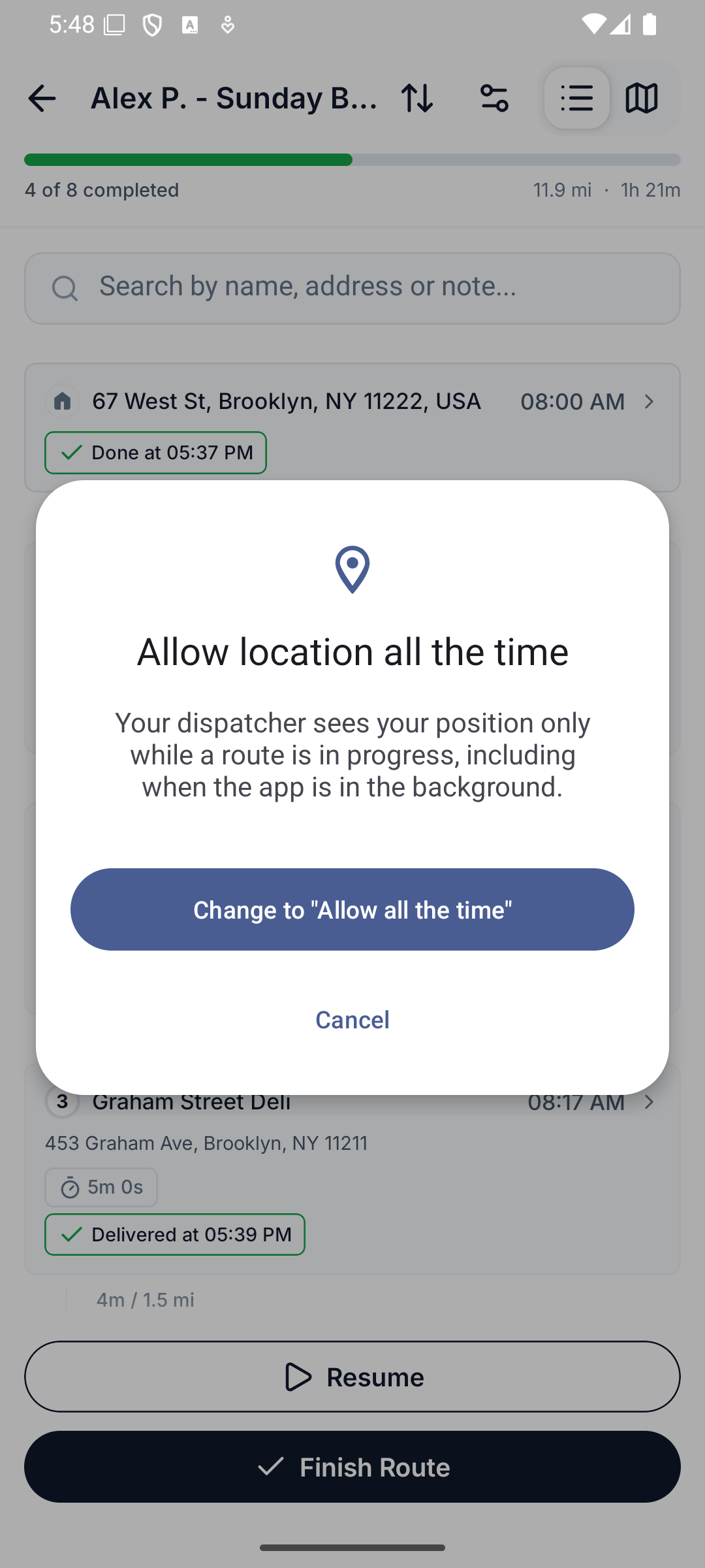 Android asks you to allow location all the time