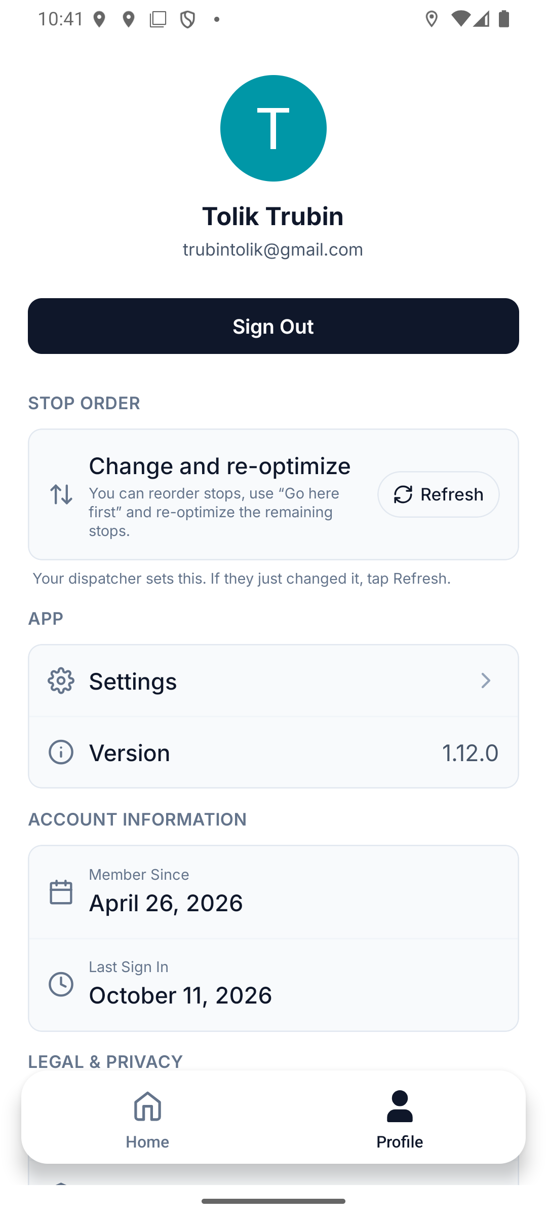 Profile shows which stop-order level your team allows