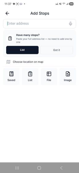 Una lista de paradas importadas en Routerra lista para optimizar