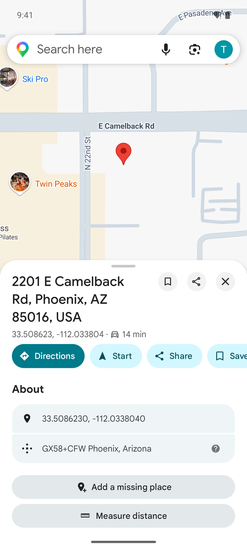 Google Maps en Android con el icono de perfil arriba a la derecha