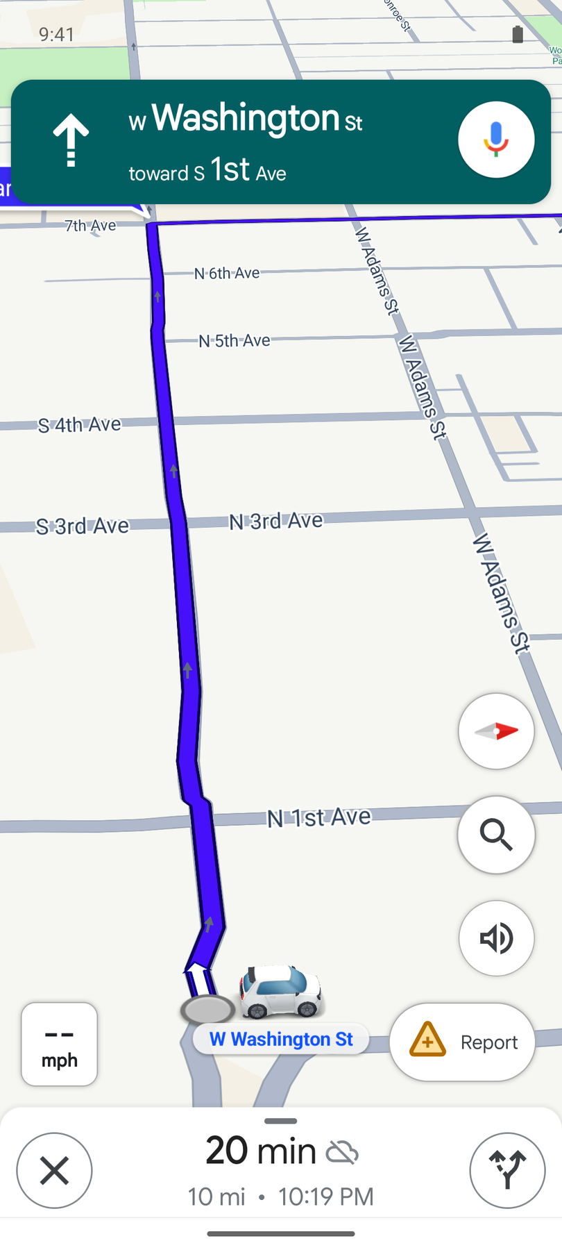 Navegación paso a paso de Google Maps en modo avión, con el indicador de sin conexión junto a la hora estimada