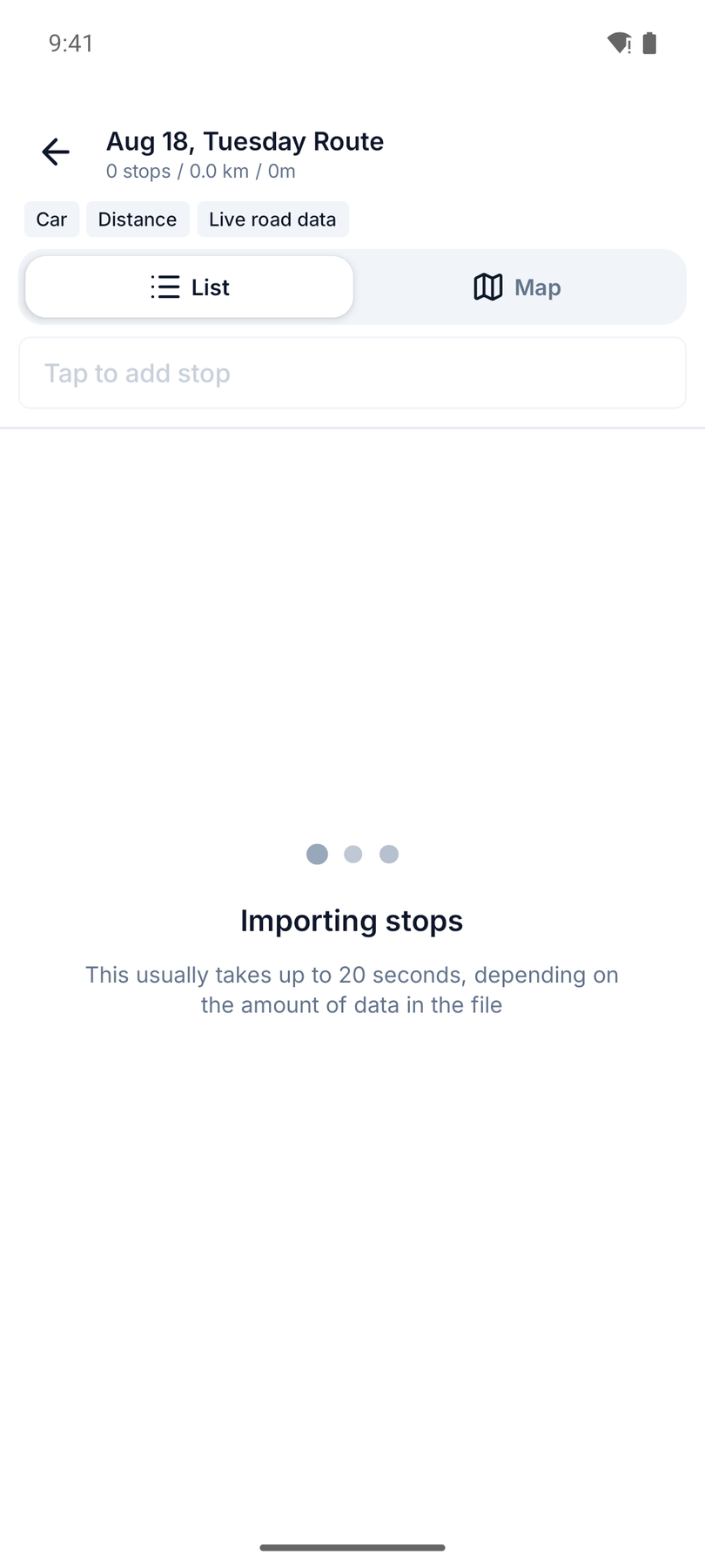 Routerra importing stops from the uploaded screenshot
