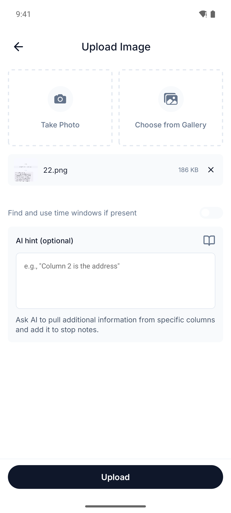 The dispatcher screenshot attached in Routerra, ready to upload